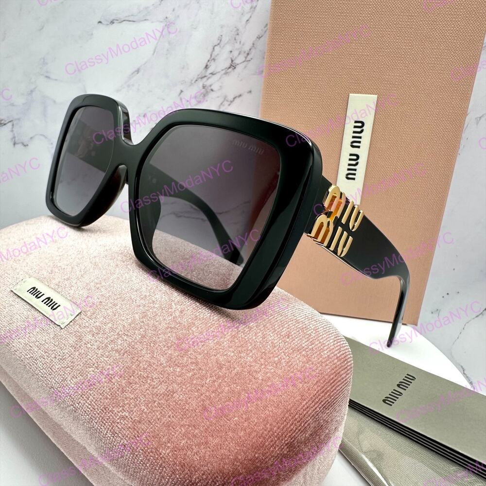 New MIU MIU Sunglasses Black Square Gold Full Rim 56mm MIU MIU